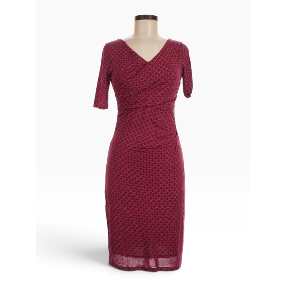 Boden Womens Red Purple Geometric Ruched V-Neck Sheath Dress Size 6R J0035